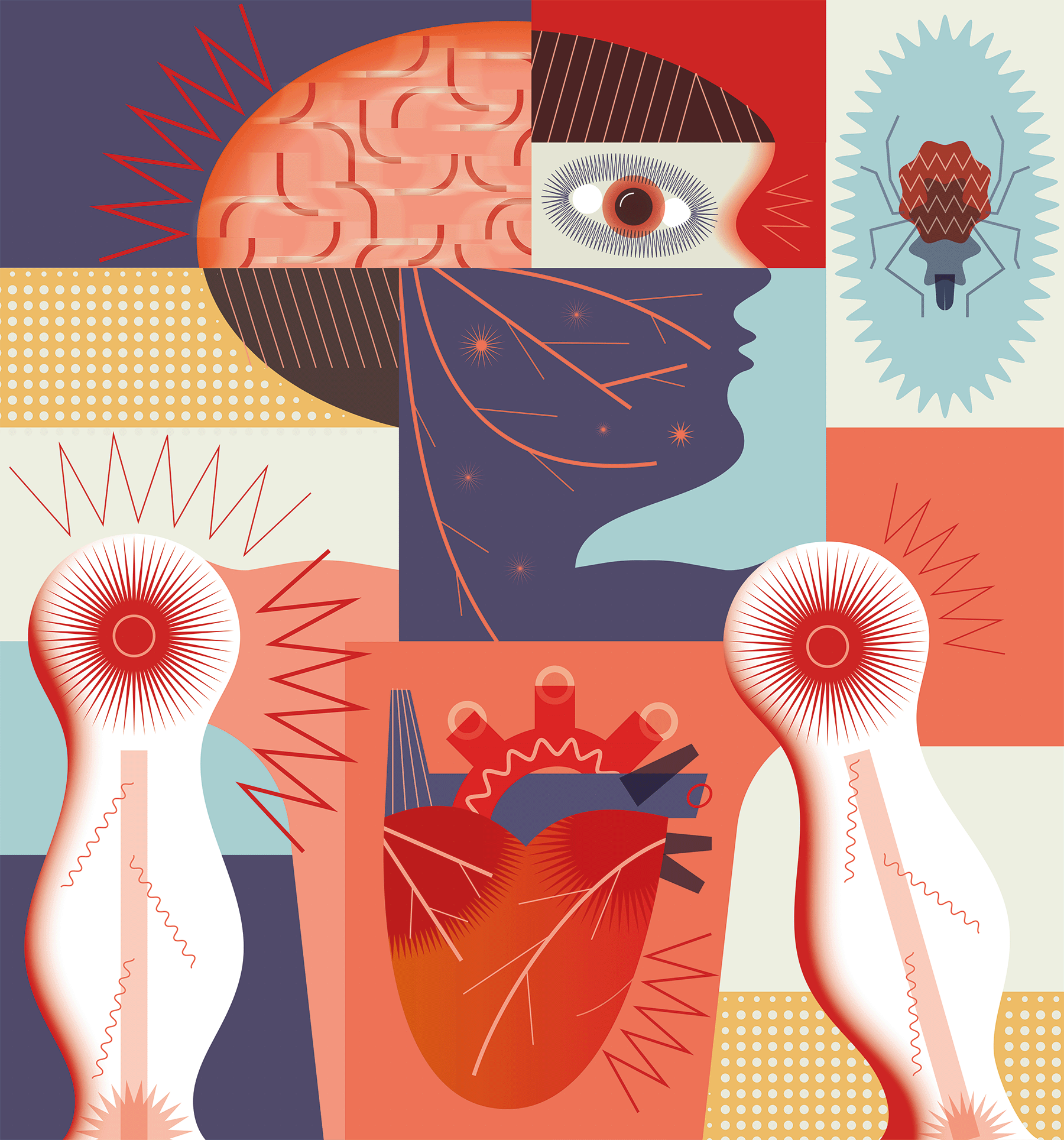 Illustration about Lyme disease and its effects on the human body